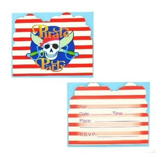 12 Tarjetas de Invitación con Sobre - Pirate Party (Pack de 6 sets)