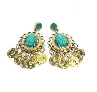 Pendientes de Buda Turquesa y Monedas (1 ud.)